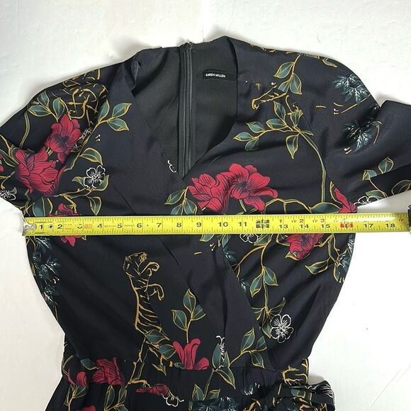 Karen Millen Faux Wrap Jumpsuit Black Tropical Floral Print Long Sleeves US 2 - Picture 14 of 14